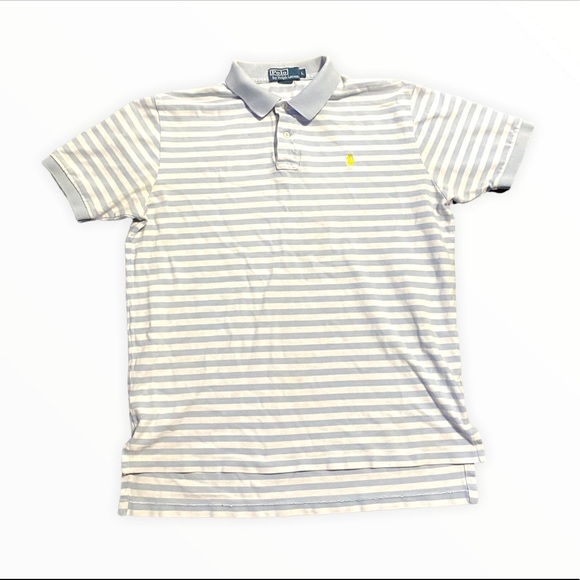 Polo Ralph Lauren Size Large Light Blue Striped Mens Short Sleeve Collared shirt - Picture 1 of 4
